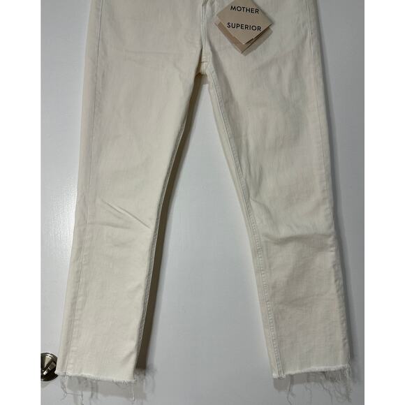 Mother The Mid Rise Dazzler Crop Fray Jean Cream Puffs Size 28 6 US NWOT Raw Hem - Picture 5 of 15